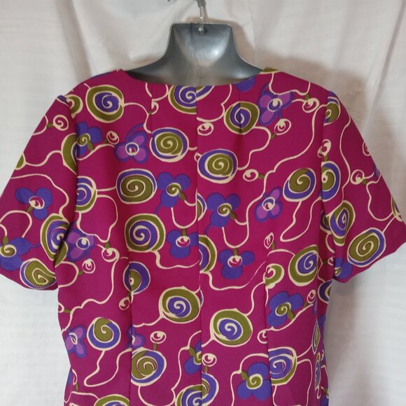Vintage Handmade Dress Size XL Purple 1960s Retro Floral Psychedelic Swirl - Picture 9 of 12